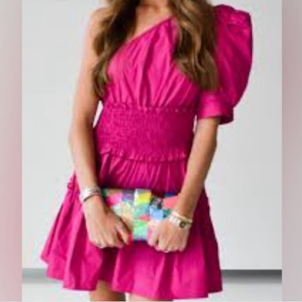 En Saison mini dress Anthropologie One Shoulder Celia ruffle smock cocktail